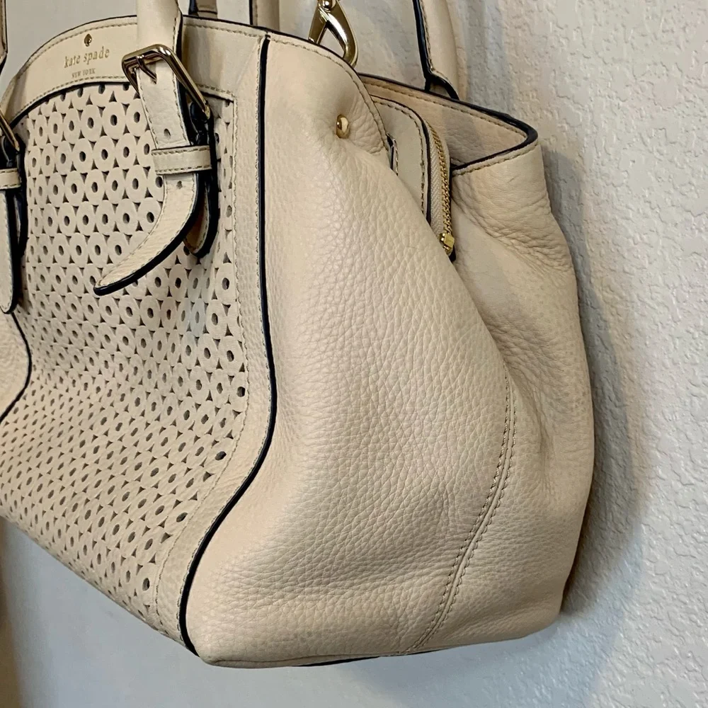 Kate Spade Mercer Isle Sloan Satchel Crossbody Leather Bag Ostrich Egg Off White